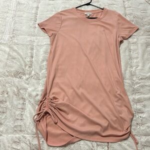 Luxology pink tshirt dress withh cinch on bottom sides.